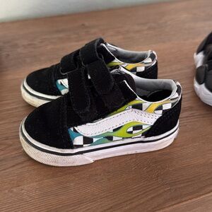 Vans Kids Black and White Sneakers with Green Accents